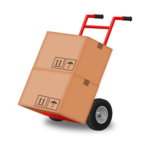 A dolly carrying moving boxes provided by the moving services of Lee Moving & Services in New Orleans, LA